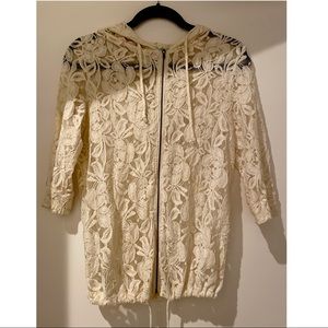 Urban Outfitters Cream Lace 3/4 Zip-Up with Hood